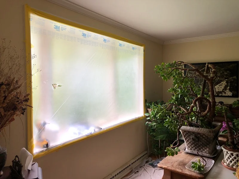 This window is sealed off to keep the jobsite clean